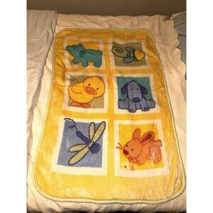 VINTAGE Carters Tykes Baby Blanket Bee Duck Chick Dog Bunny Squares Great